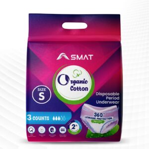 Asmat Certified Organic Cotton Disposable Period Underwear for Sensitive Skin, Super Absorbent for Women, All-Day or Overnight, Small, 3 Count